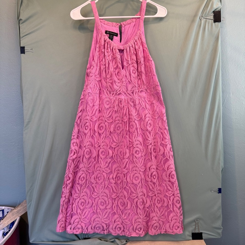 INC International Concepts Womens Sheath Dress Pink Lace Bow Ruffle Fairy LARGE